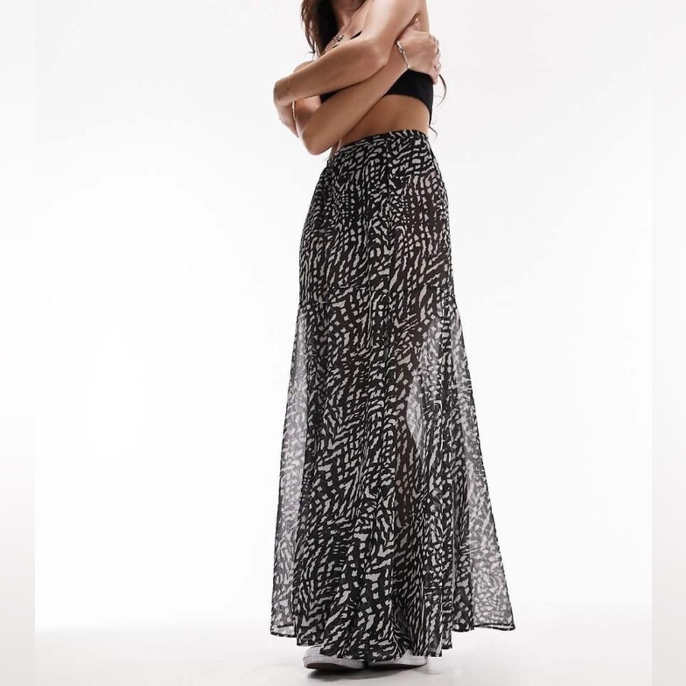 TOPSHOP printed sheer maxi skirt in monochrome Size 10